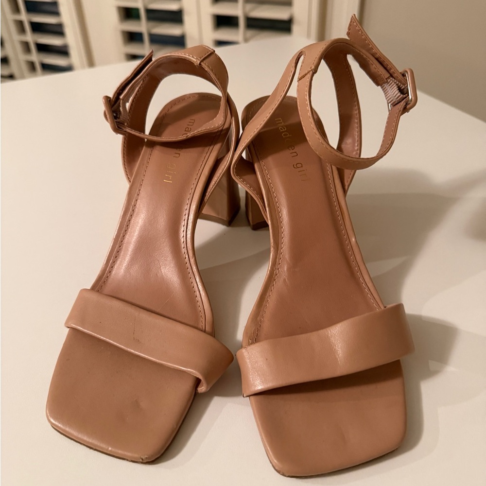 Madden Girl Tan Strappy Block Heels